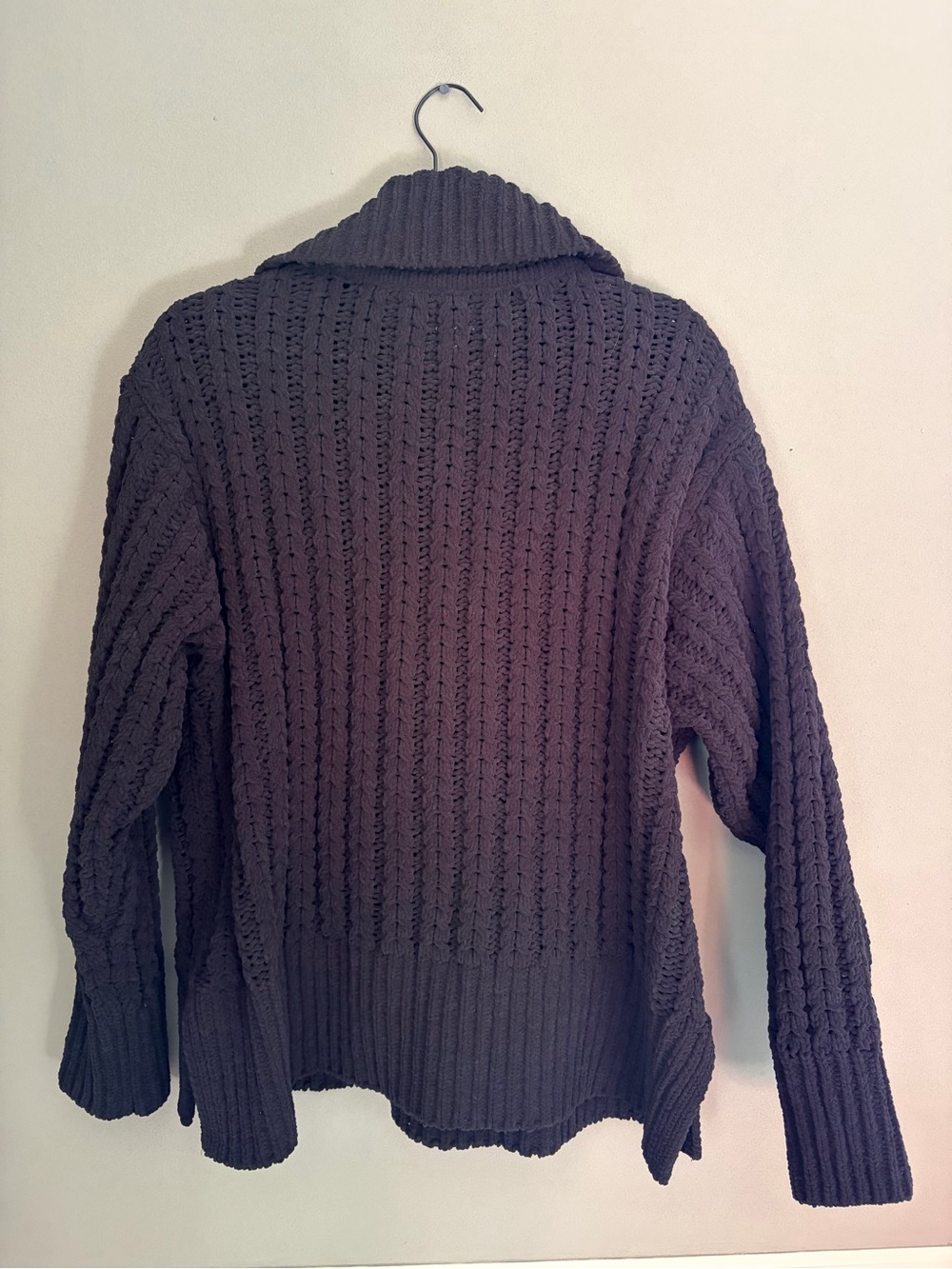 Aerie Cable Car 1/4 Zip Sweater Black Pullover Chenille Open Weave Chunky Knit - Picture 11 of 13